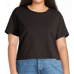 Free Assembly Womens Crop Box Ribbed Crewneck Tee Black Size XL Short Sleeves